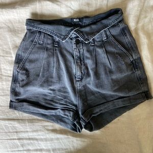 BDG high-waist black pleated denim shorts